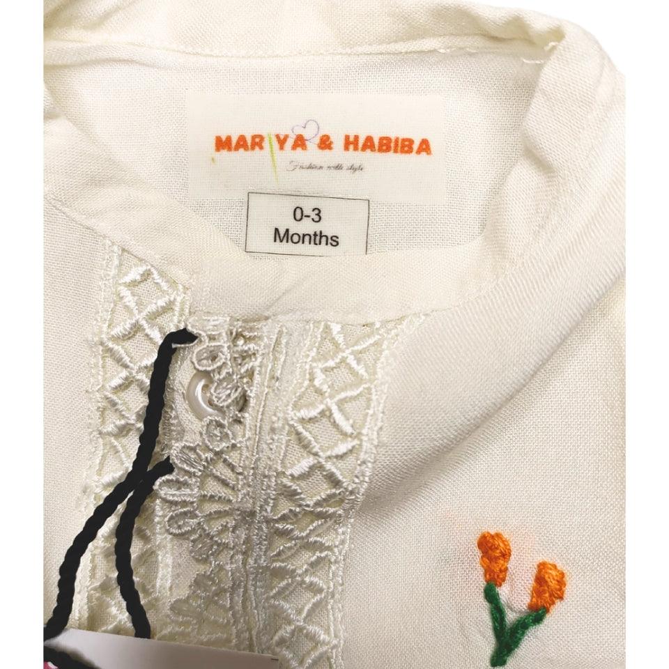 M&H Hand-Embroidered White Baby Girl Ensemble (0-3 Months) – Timeless & Cozy