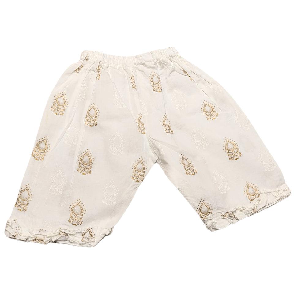 M&H Ruffled White & Gold Motif Baby Girl Set (6-12 Months) – Lightweight & Chic