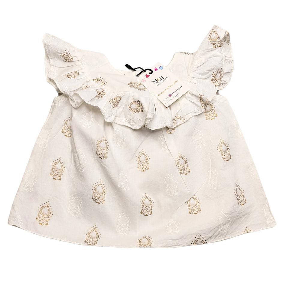 M&H Ruffled White & Gold Motif Baby Girl Set (6-12 Months) – Lightweight & Chic