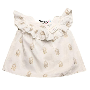 M&H Ruffled White & Gold Motif Baby Girl Set (6-12 Months) – Lightweight & Chic