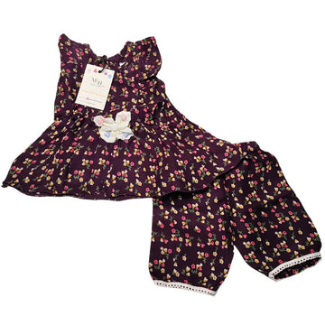 M&H Ruffled Floral Baby Girl Top & Pant Set (3-6 Months) – Vibrant & Breezy