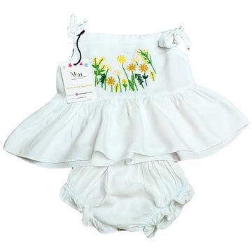 M&H Wildflower Embroidered Baby Top & Bloomers (0-3 Months) – Airy & Adorable