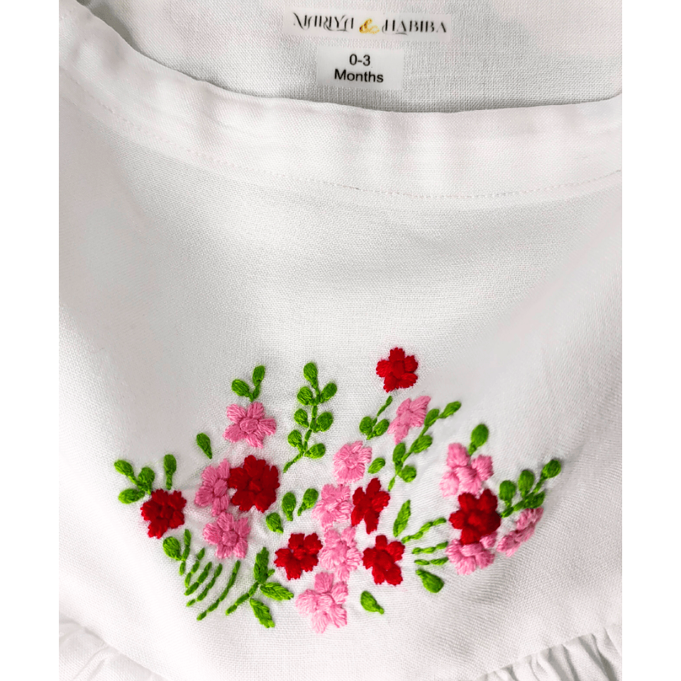 Blooming Rose Embroidered Baby Top & Bloomers (0-3 Months) – Delicate & Dreamy